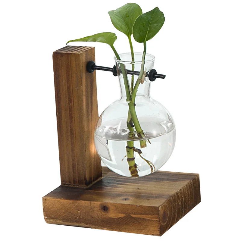 Creative wooden frame hydroponic transparent glass vase Nordic design living room desktop decoration ornaments CY52514 | Дом и сад