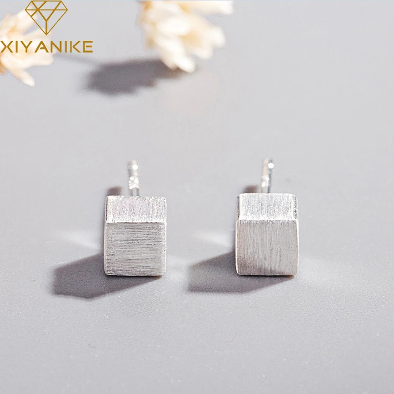 

XIYANIKE Silver Color New Fashion Square Prevent Allergy Stud Earrings For Women Korean Style Small Geometric Jewelry