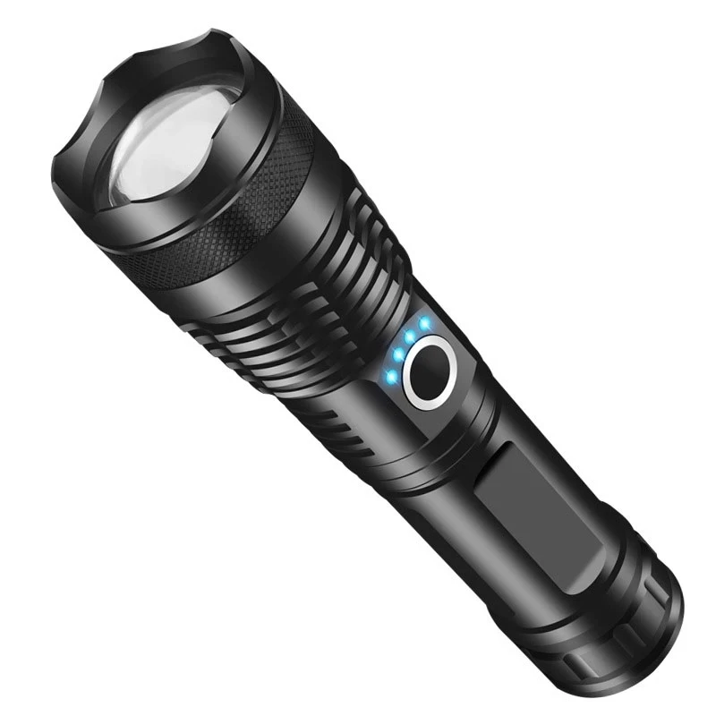 

Super Bright 4 Core P50 LED Flashlight Waterproof Torch With Battery Display Zoomable Suitable For Adventure Outdoor Camping Etc
