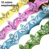 hot 6 5cm wide flashing organza fine lace fabric sequins beaded embroidered ribbon collar trim applique for wedding sewing diy