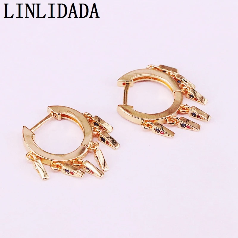 5Pairs Gold Color Cz Micro Pave Tassel Dangle Earring For Women Girls Fashion Zirconia Party Jewelry | Украшения и аксессуары