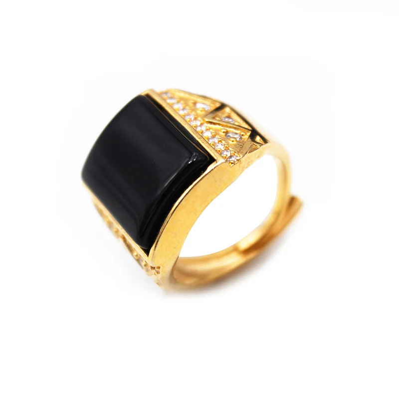 Кольцо с черным камнем для мужчин, невыцветающее Ювелирное Украшение с микроинкрустацией золотого цвета размером до 7-11