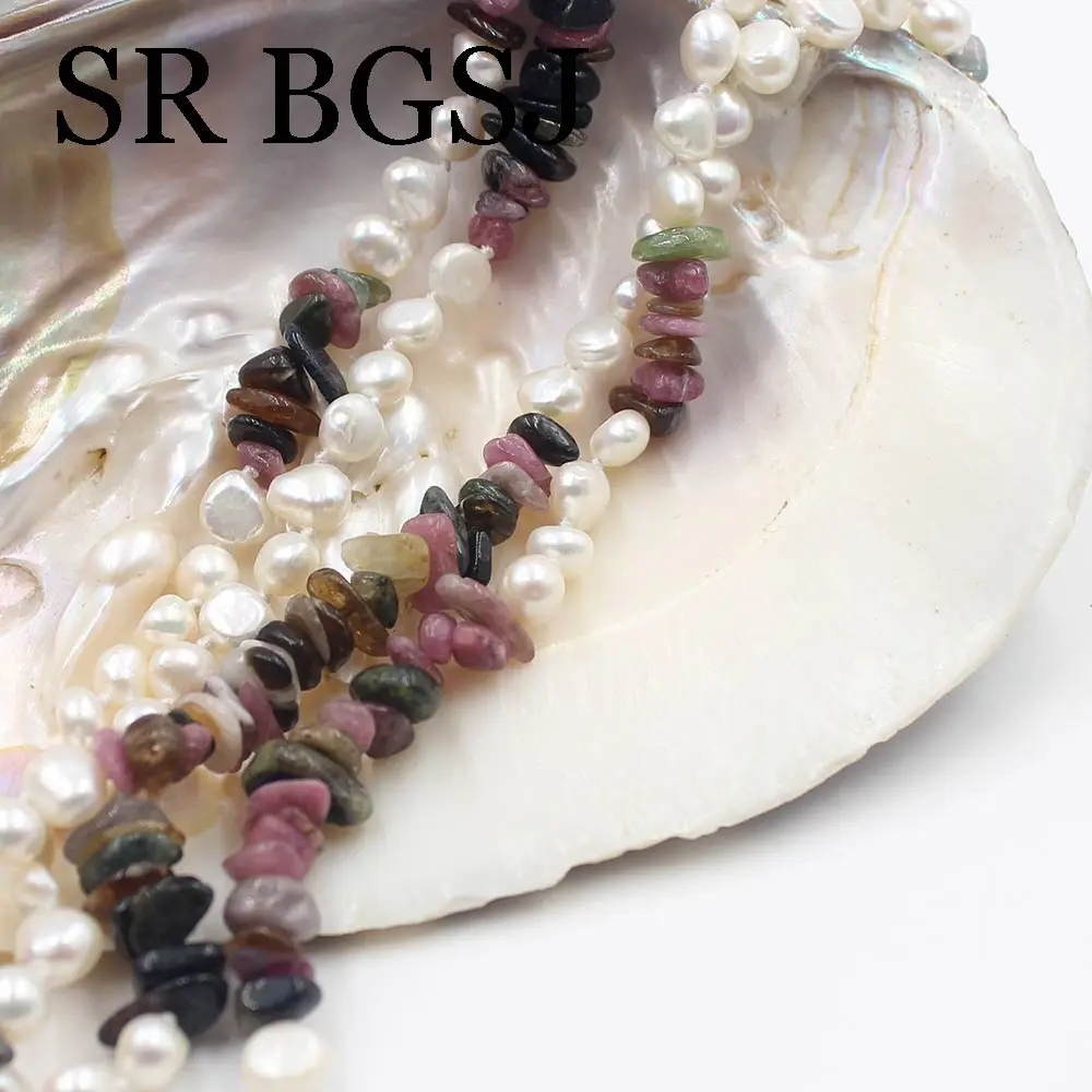 Женское длинное ожерелье из турмалина с натуральным жемчугом 6 7 мм| |
