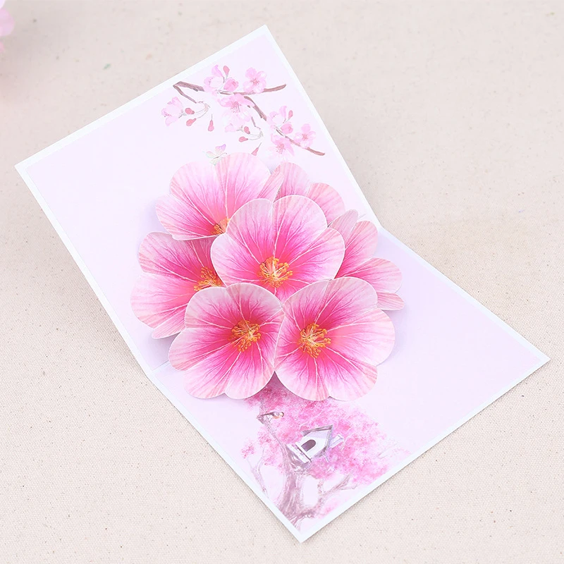 

10pcs Wholesale 3D Handmade Pink Peach Blossom Paper Blessing Greeting Card Mother's Day Thanksgiving Valentine's Day Gift