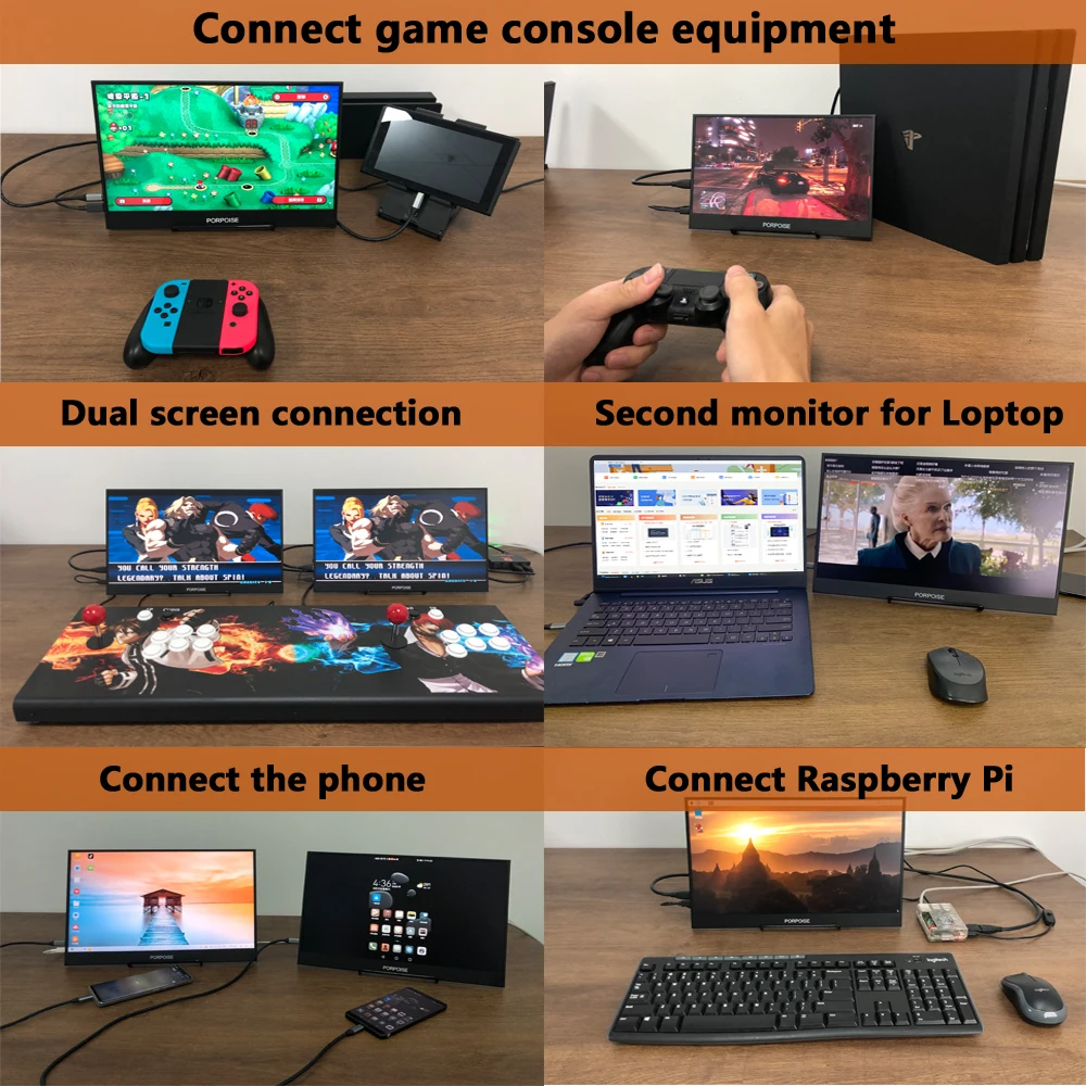 

PORPOISE thin 15.6 portable lcd hd monitor 17.3 usb type c hdmi for laptop,phone,xbox,switch and ps4 portable lcd gaming monit