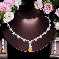 threegraces luxury bridal wedding jewelry set for women yellow cubic zirconia long square earring necklace accessories tz659