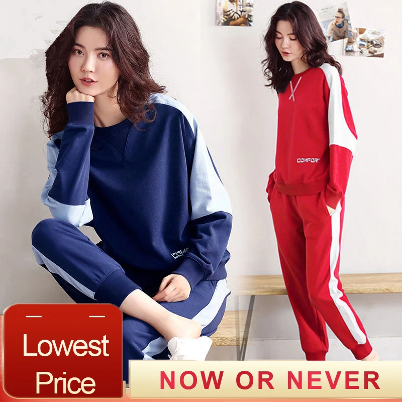 Большие размеры одежда для отдыха в стиле пэчворк комплект женские толстовки с