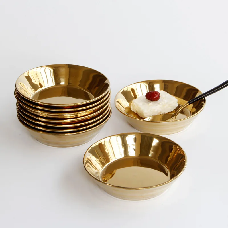 

Ceramic Tableware Gold Plated Ceramic Soup Plate Simple Fruit Plate Western Style Restaurant Deep Plate