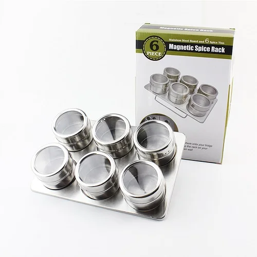 

6 Magnetic Spice ContainersMagnetic Spice Tins (6-Piece Set) Dual-Purpose Sift and Pour Holes | Round, Stainless Steel Cans