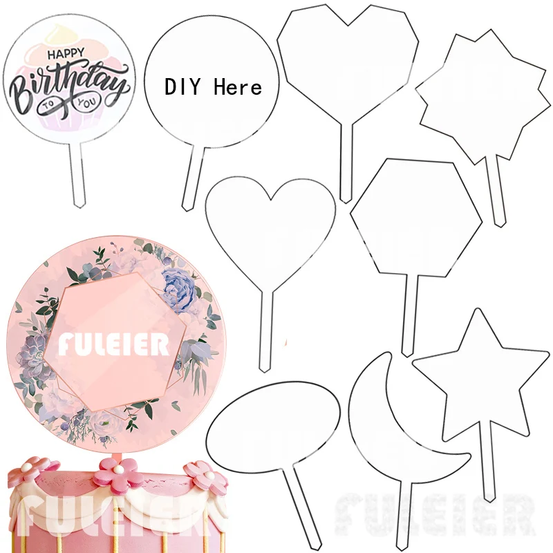 

20pcs DIY Cake Tool Birthday Acrylic Cake Topper Blank No Texts Acrylic Board For Baking Wedding Cake Decorations Tool Indicator
