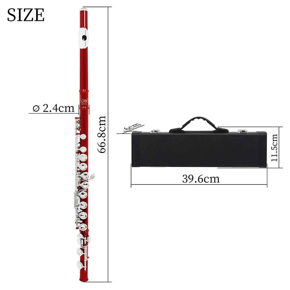 16 Holes C Key Flute Western Concert Cupronickel Red Transverse Woodwind Instrument With Case Screwdriver Cleaning Cloth | Спорт и