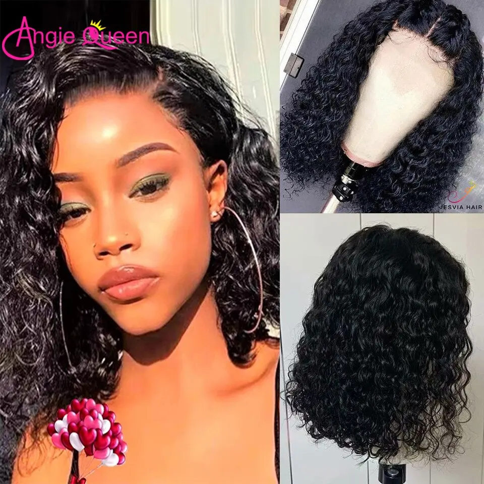 Short Water Wave Bob Wig Lace Front Human Hair Wigs For Women Brazilian PrePlucked With Baby Hair Curly Deep Wave 4X4Closure Wig