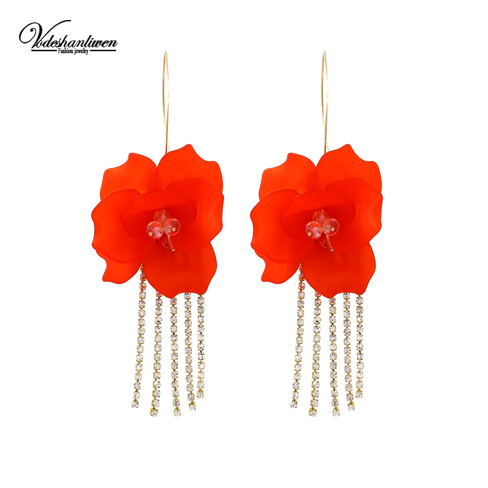 Vodeshanliwen ZA Мода Boho цветок кисточкой серьги для женщин новые Стразы яркие серьги-подвески Bijoux