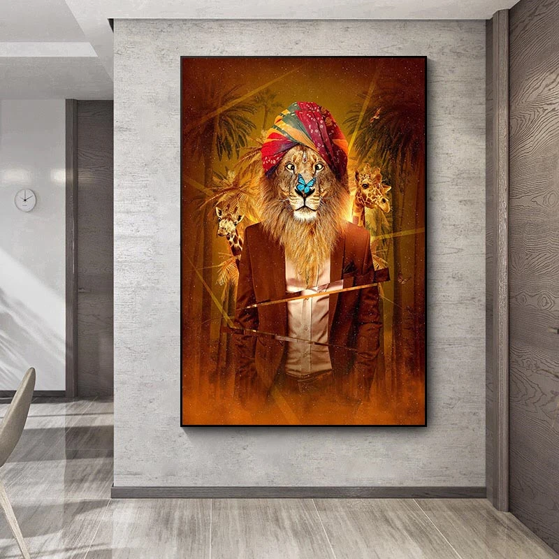 

ALion Gentleman In A Suit Canvas Art Posters Prints Orangutans Smoking Cigars Abstract Paintings Pictures on The Wall Home Decor