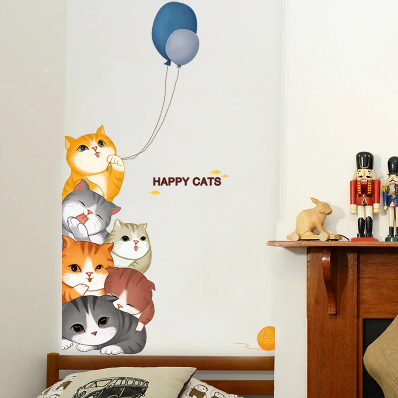 [Shijuekongjian] настенные наклейки для кошек DIY Мультяшные с животными детской комнаты