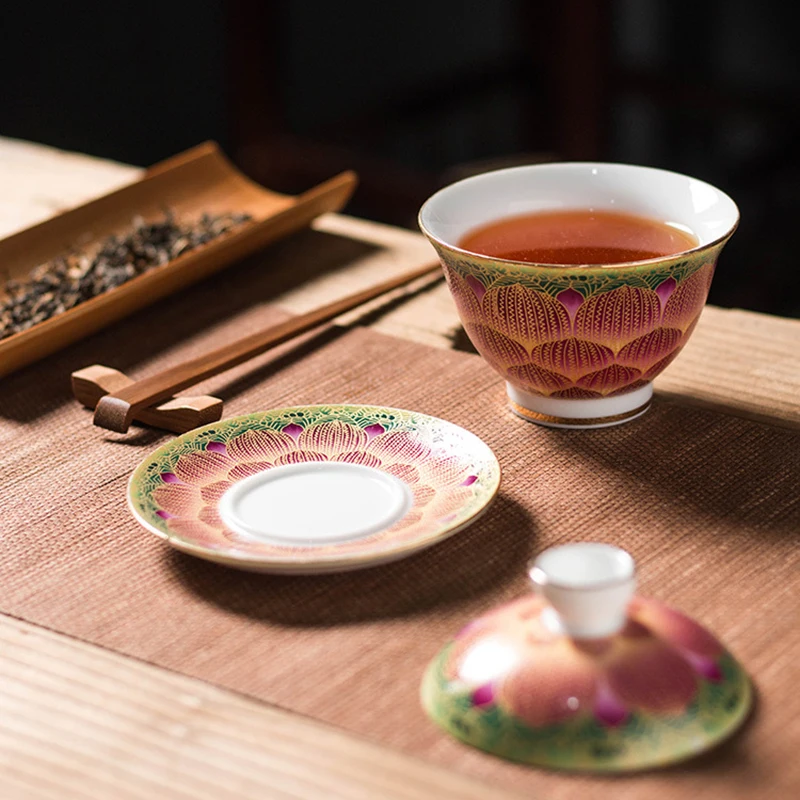 150 мл фарфоровый чайный сервиз Gaiwan изысканная с эмалью цветная чайная чаша