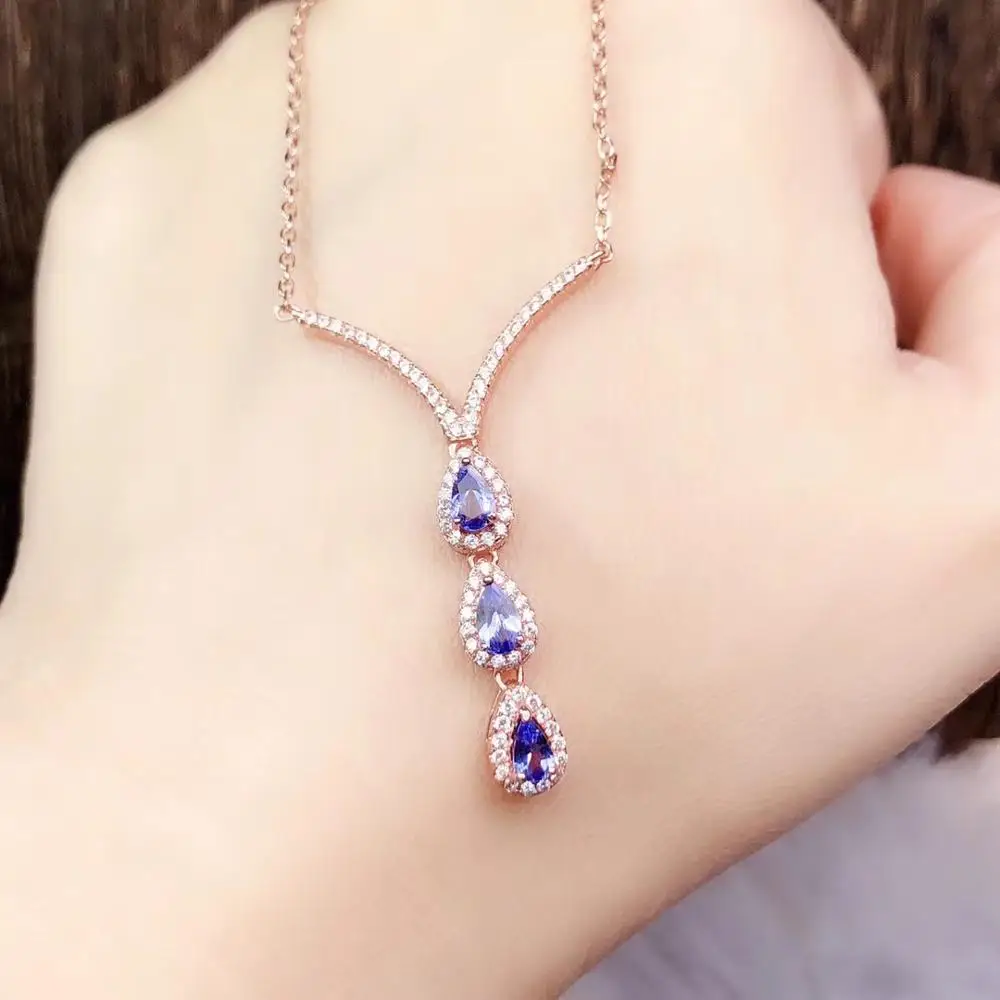 

Tanzanite necklace Natural Real Tanzanite Pendant Solid S925 Sterling Silver For Women Colour Gem Stone Fine Jewelry