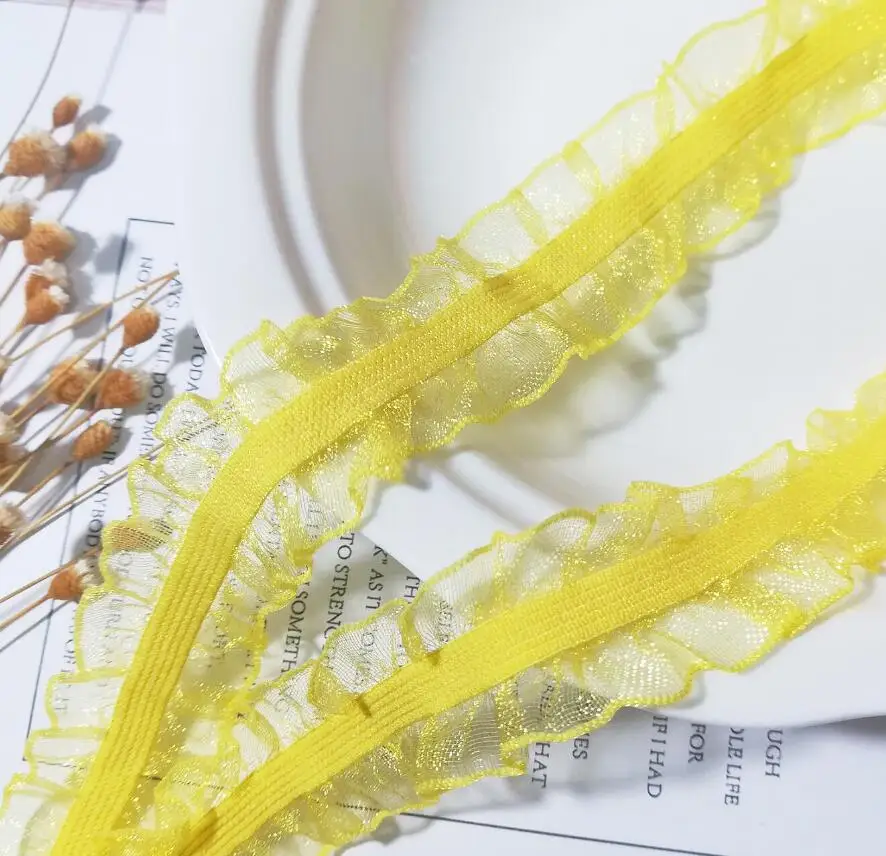 1 ярд новая кружевная ткань оранжевая эластичная лента 2 5 см желтое Тюлевое
