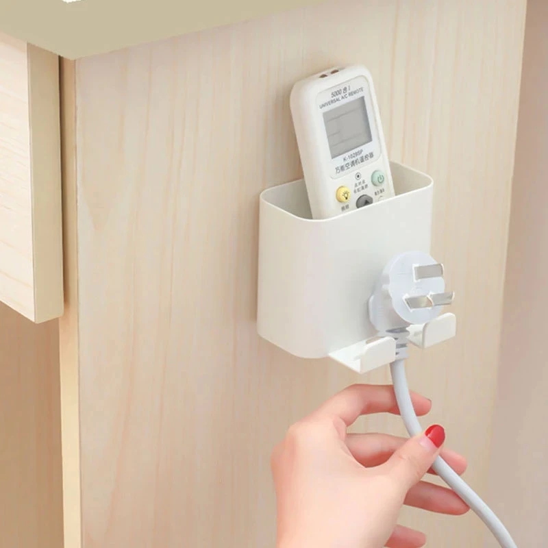 

Self-adhesive Socket Rack Phone Remote Control Holder Rack Wall Mounted Plastic Office Home Storage Box