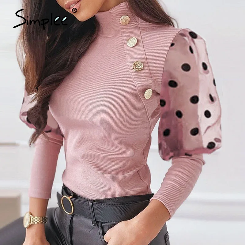 Simplee женский винтажный свитер в горошек розовый сетчатый лоскутный женская