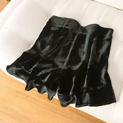 BLACK DK1716 Натуральный шелк бархат женские широкие шорты шелк тутового шелкопряда оборки осенние шорты M L XL - Цвет: BLACK DK1716