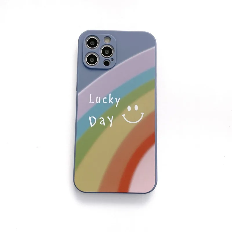 

Original Square Silicone Rainbow Smiley Phone Case For iPhone 12 11 Pro X XS MAX XR 8 7 Plus SE2 Thin Soft Shockproof Case