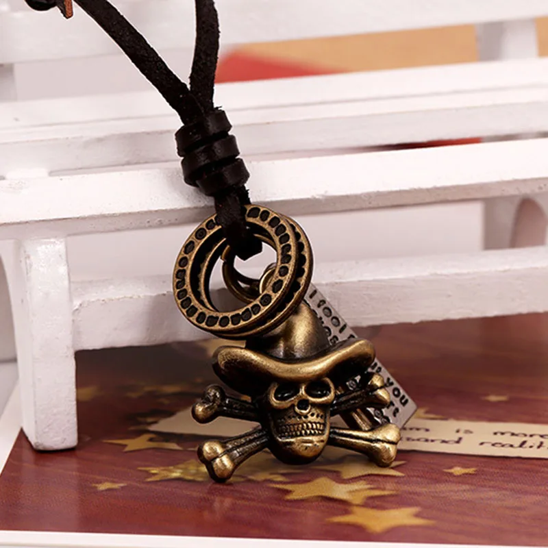 Готическое аниме цельное ожерелье из кожи плетение ручная работа Череп мужские и