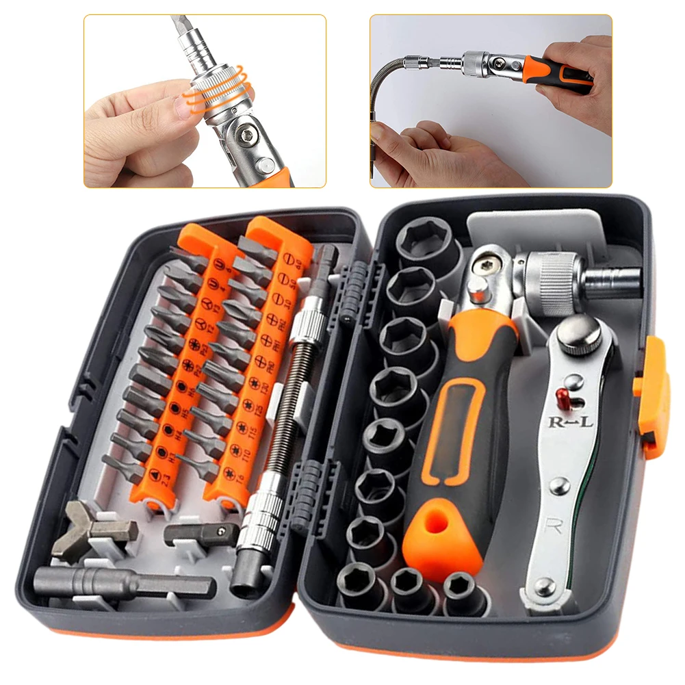 

Wrench Screwdriver Set Multifunction Maintenance Ratchet Cross Screwdriver Combination Home Socket Set Wrench Kit 38PCS