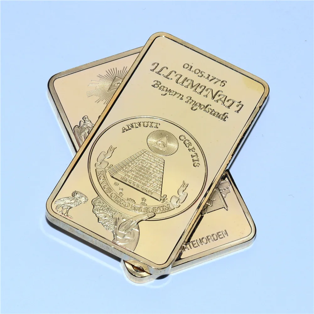 Редкая подсветка масонский френмасон бар 24k золотой плакированный слиток 30