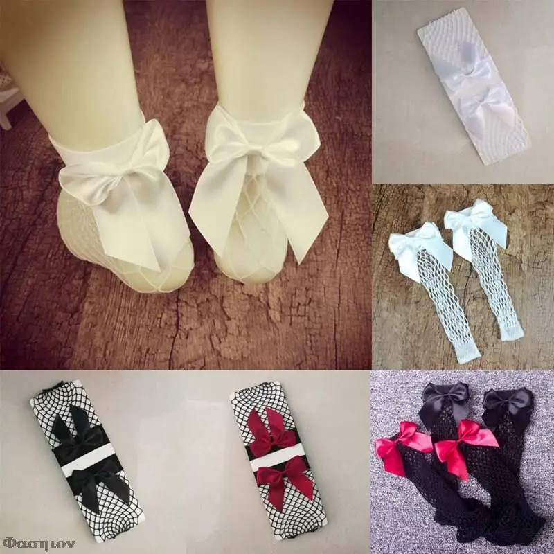 Рождественские носки в сеточку для девочек с милым бантом женские модные новинка