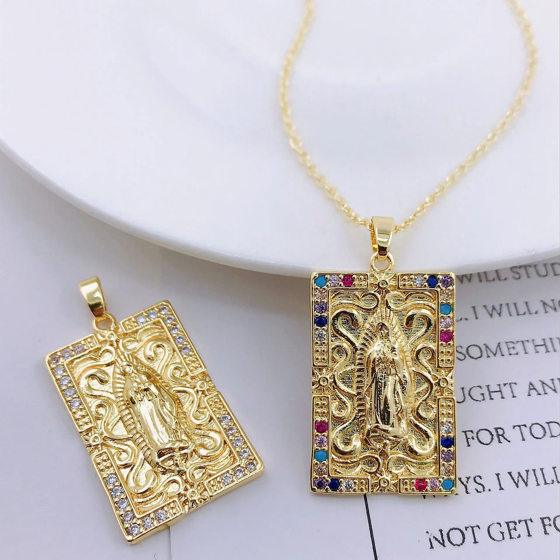 

(5pcs/lot ) Copper virgin of guadalupe Necklace for women & Gift AAA CZ guadalupe chamrs necklace for gift