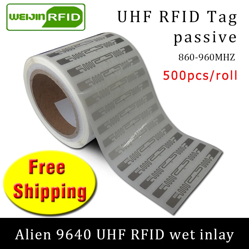 RFID tag UHF sticker Alien 9640 EPC 6C wet inlay 915mhz868mhz860-960MHZ Higgs3 500pcs free shipping adhesive passive RFID label