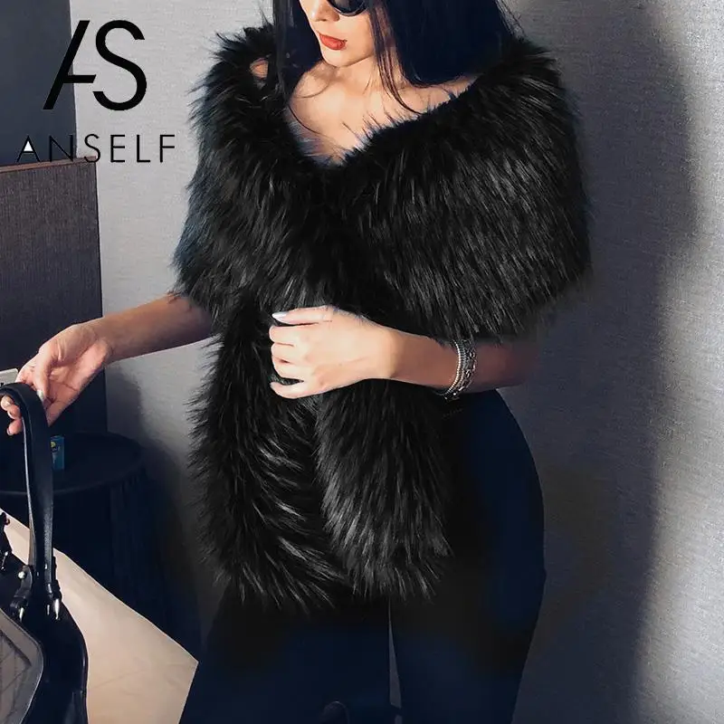 Модный женский шарф ANSELF из искусственного меха шаль с перекрестной передней