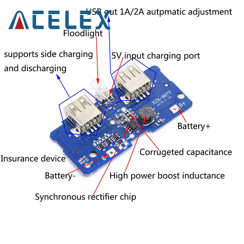 5 В 2 А модуль зарядного устройства для внешнего аккумулятора печатная плата