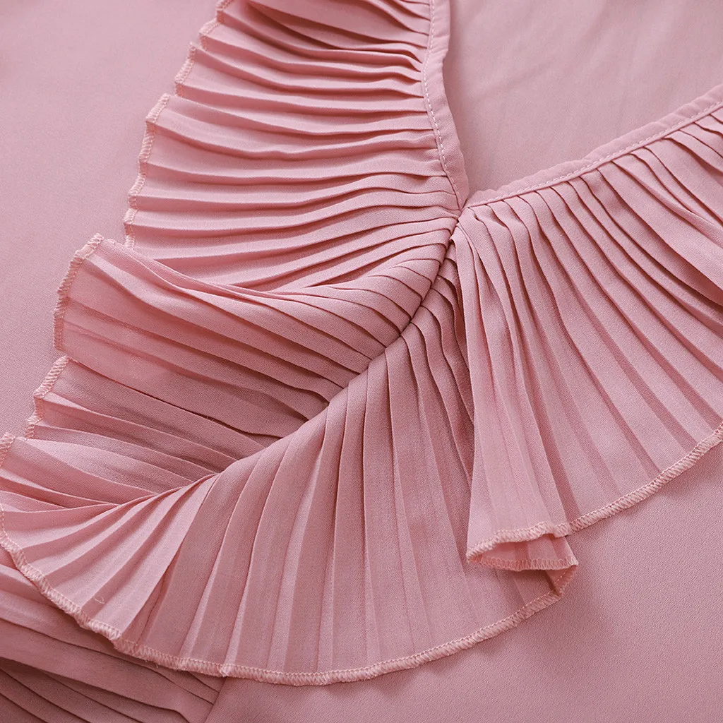 

Fashion Women Long Sleeve Solid Tops Office Lady Elegant Ruffle V-Neck Blouse Pretty and Glamorous Stylish Blouse