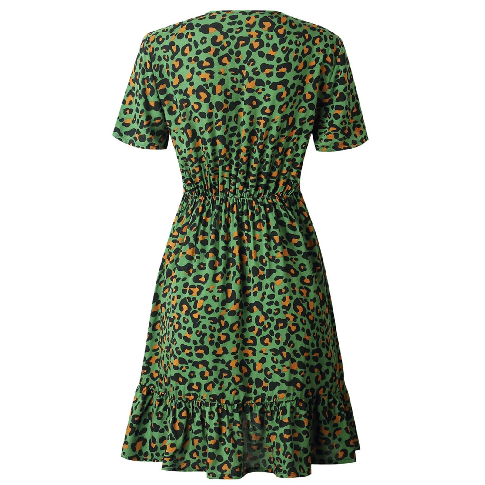 

40# Leopard Print Dress Women Short Sleeve A Line Mini Dress Summer Casual Beach Dress Wrap Sundress Holiday Dress Vestido