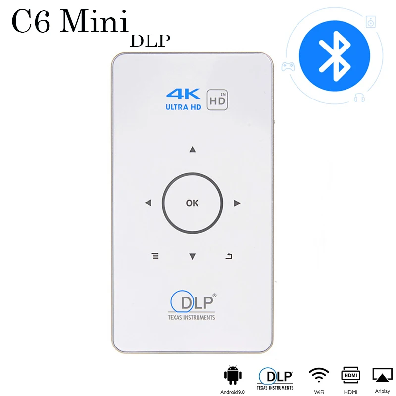 

C6 Mini 4K DLP Android 9.0 Projector 2.4G 5.8G Wifi Bluetooth Portable LED Video Projector Home Cinema Support Miracast Airplay