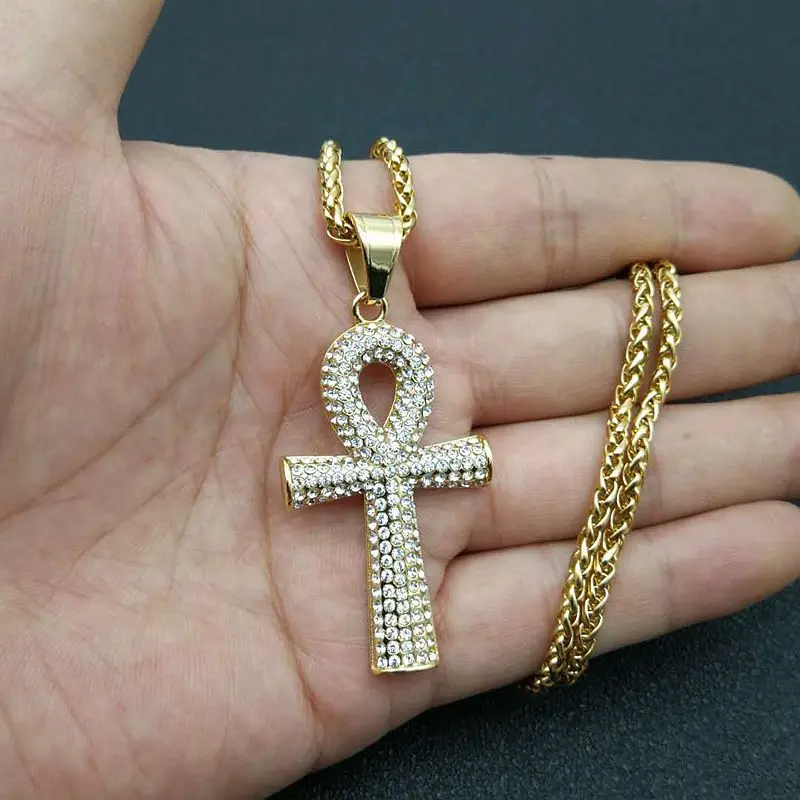 Хип хоп полностью Iced Out Нержавеющая сталь Стразы Anka Подвески ожерелье мужские и