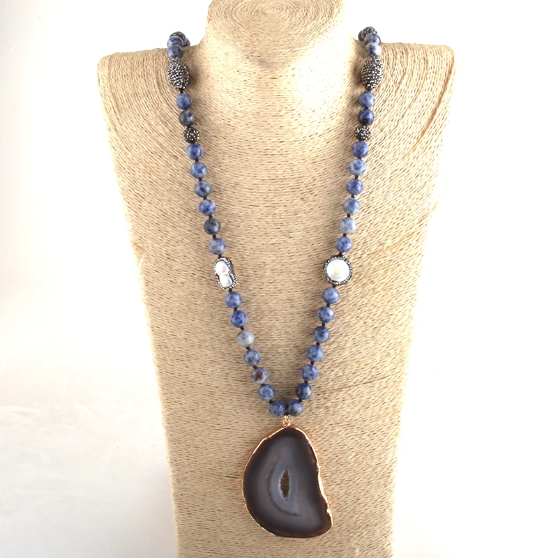 RH модное богемное этническое ювелирное изделие камень длинный завязанный черный