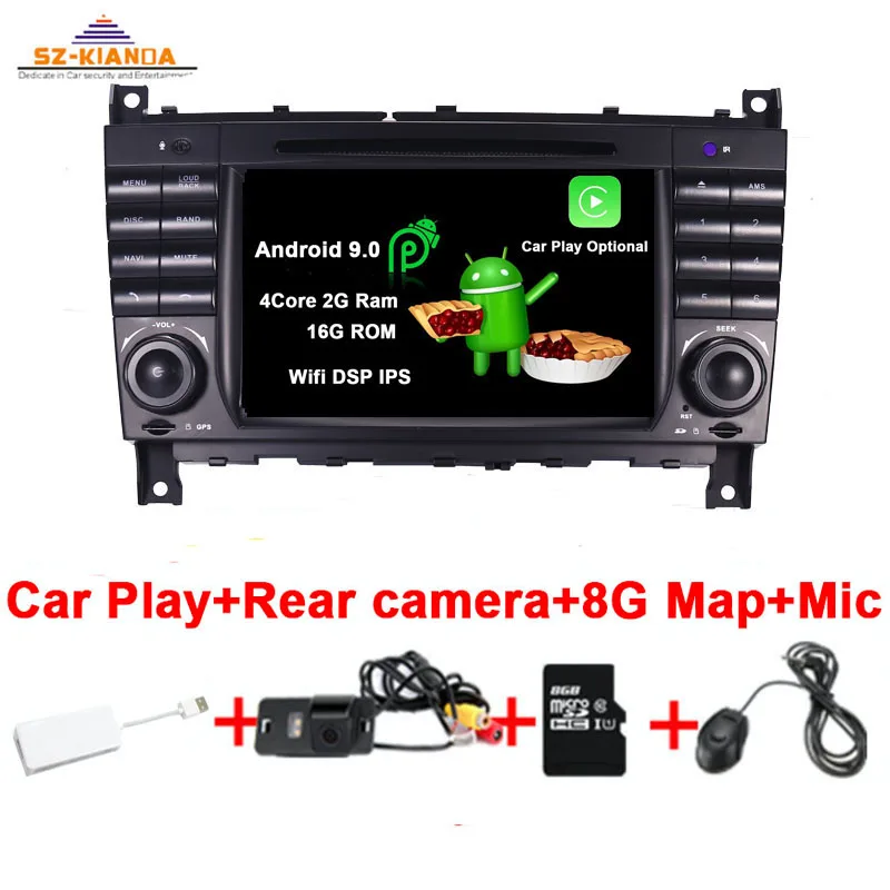 Car Play 4 Core Android 9,0 автомобильный dvd-плеер для Mercedes Benz W203 W209 W219 a-класс A160 c-класс C180 C200 CLK200 C230 gps Радио стерео - Цвет: Car Play 4 Core
