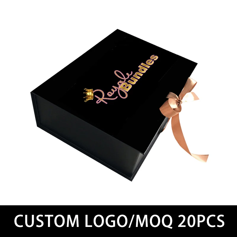 Customized Logo Glitter Cardboard Paper Box Luxury Magnet Bundle Hair Extension Packing Boxes For Wig Dress Shoes Packaging