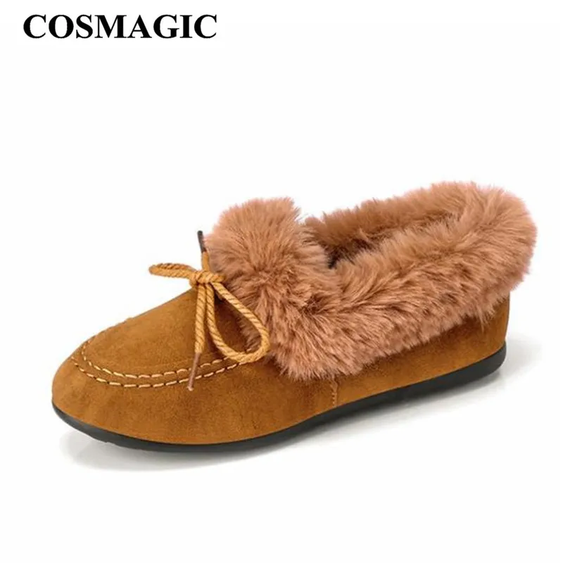 Новинка 2019 женские зимние модные мокасины COSMAGIC теплые мягкие лоферы с бантом и