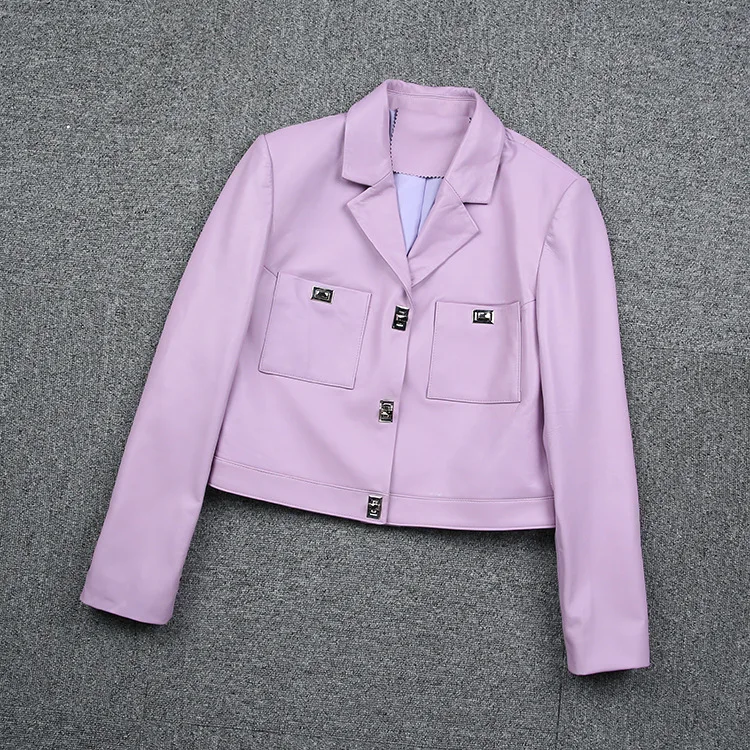 Осенние новые дизайнерские женские куртки из овечьей кожи, высококачественные короткие блейзеры из натуральной кожи, пальто C122