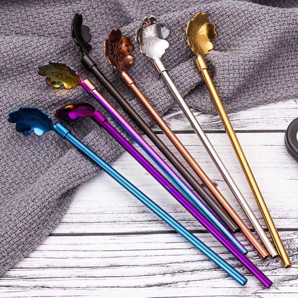 

1pc Drinking Straw Spoon Reusable Metal Straw Set Bubble Tea Straw 304 Stainless Steel Smoothie Milk Shake Straws Stirring Spoon