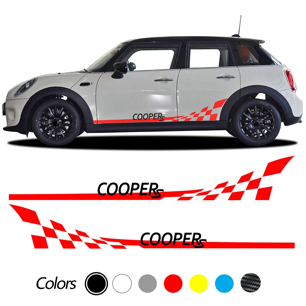 

2pcs Checkered Flag Car Stickers Door Side Stripe Skirt Decals for mini cooper S One R55 R56 R57 R59 R60 R61 F54 F55 F56 F60