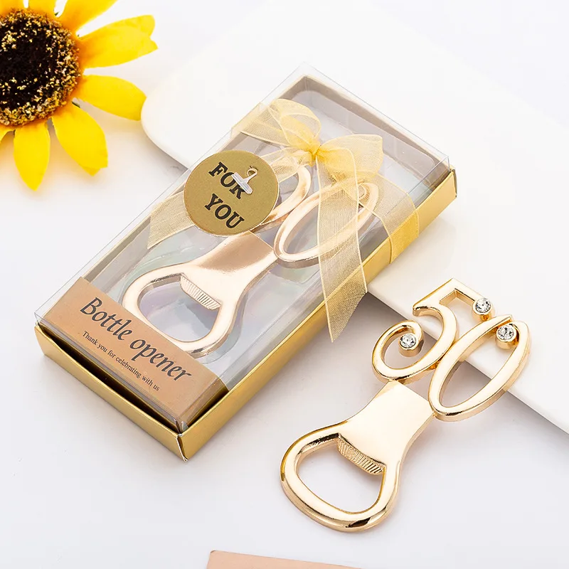 (25 Pcs/lot) Golden Wedding favors of 50th Bottle Opener Favors for anniversary gift and Gold Birthday Party | Дом и сад