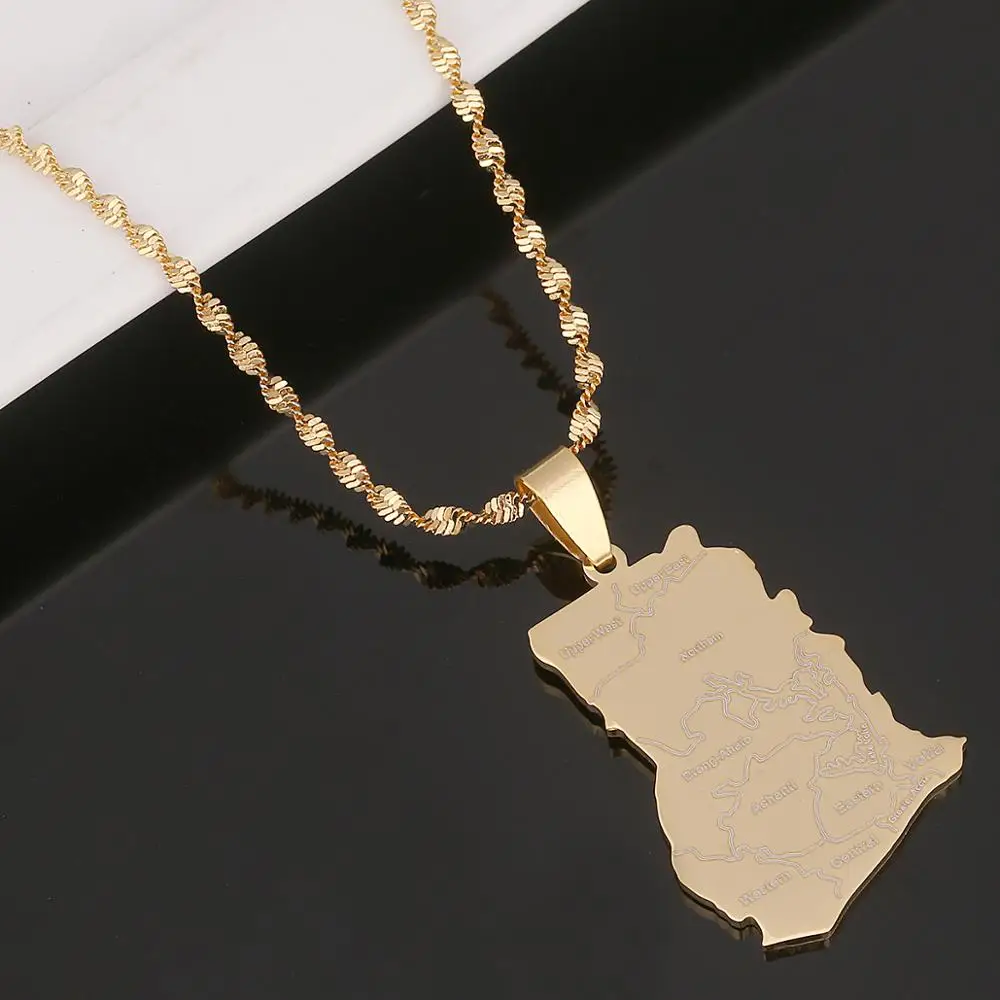 Модные ожерелья из нержавеющей стали золотого цвета с подвеской в виде карты