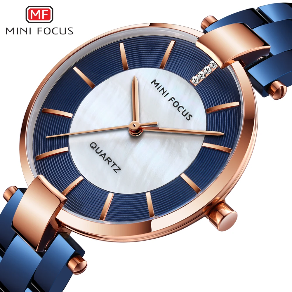 

MINI FOCUS Women's Watches Top Brand Luxury Dress Fashion For Ladies Wristwatch Quart Relogio Feminino Gold Blue Stainless Steel