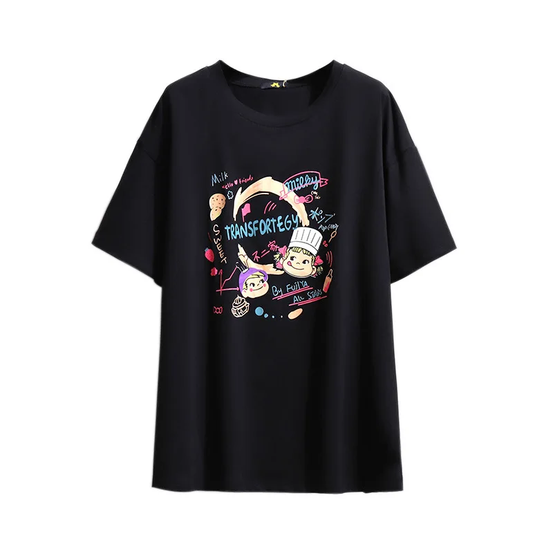 

New 2021 Ladies Summer Plus Size Tops For Women Large Short Sleeve Loose Cotton Red Print Cartoon T-shirt 3XL 4XL 5XL 6XL 7XL