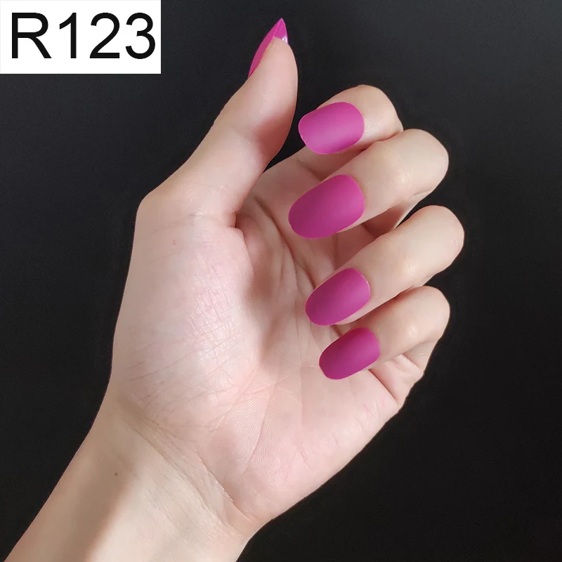R123 Round x 1PC 24 шт./компл. стилет балерина гроб круглый овальной формы с полным покрытием матовая накладные ногти для ног, мягкая на ощупь, накладные ногти искусственные ногти Нейл Арта, набор - Цвет: R123 Round x 1PC